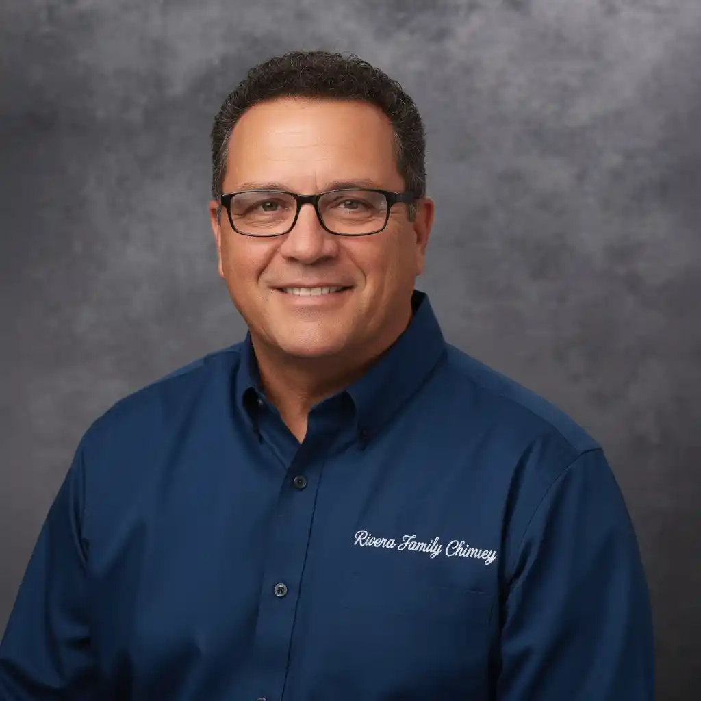 Austin Rivera, owner of Rivera Family Chimney, wearing company uniform